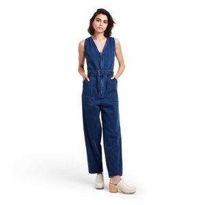 Sleeveless denim jumpsuit